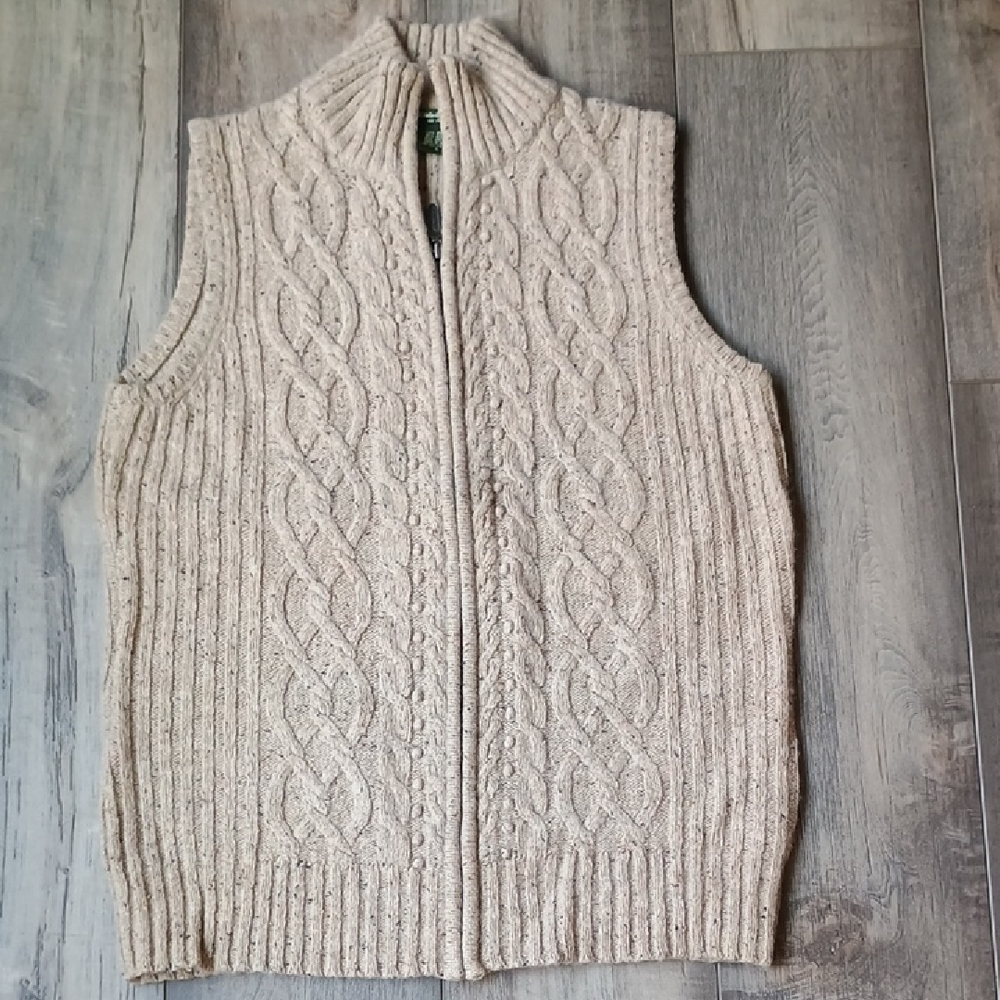 Eddie Bauer Beige Cable Knit Sweater Vest Wool Blend